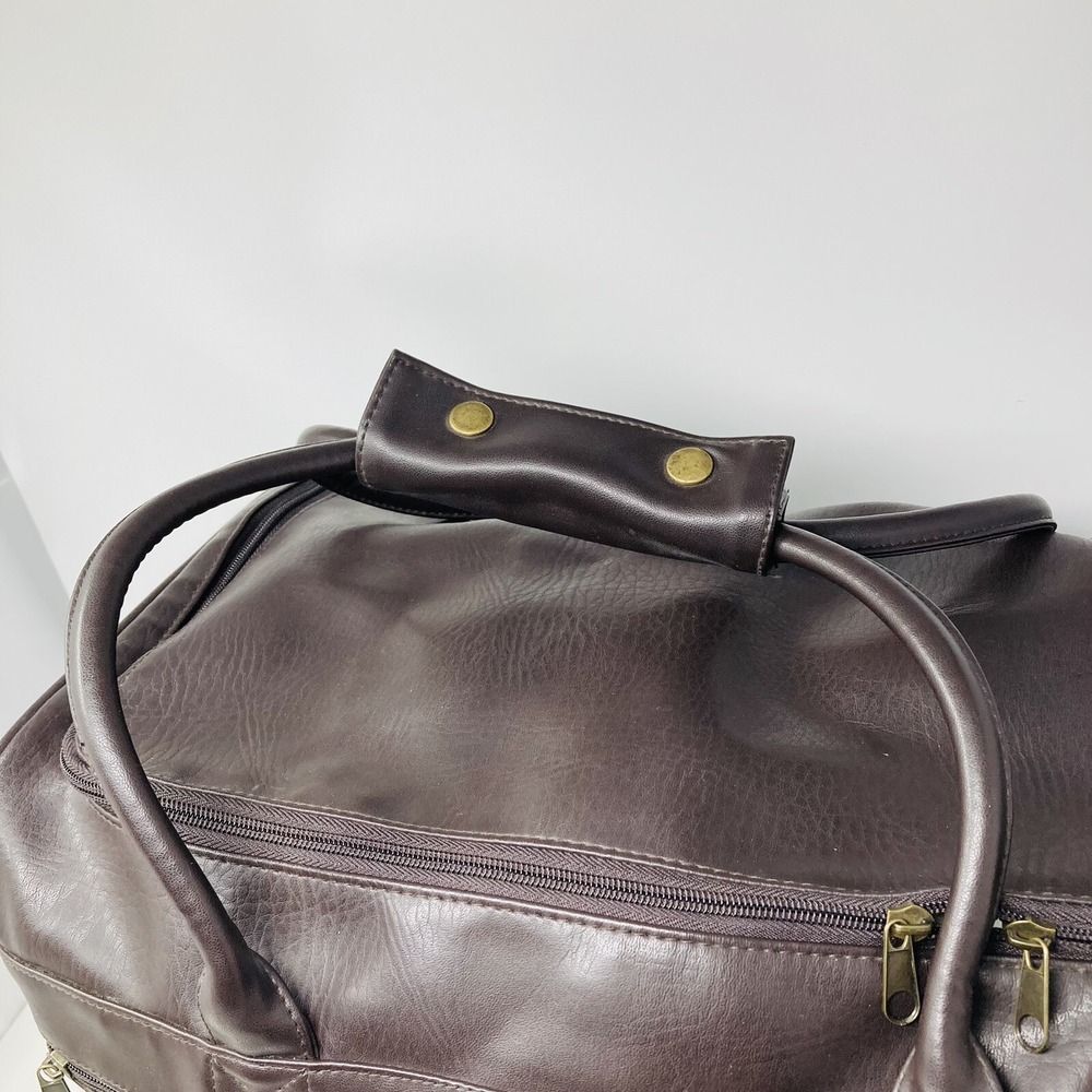 KARL LAGARFELD PARFUMS Duffle Bag Brown faux leather large travel Gym Bag 18x13" - Picture 12 of 14